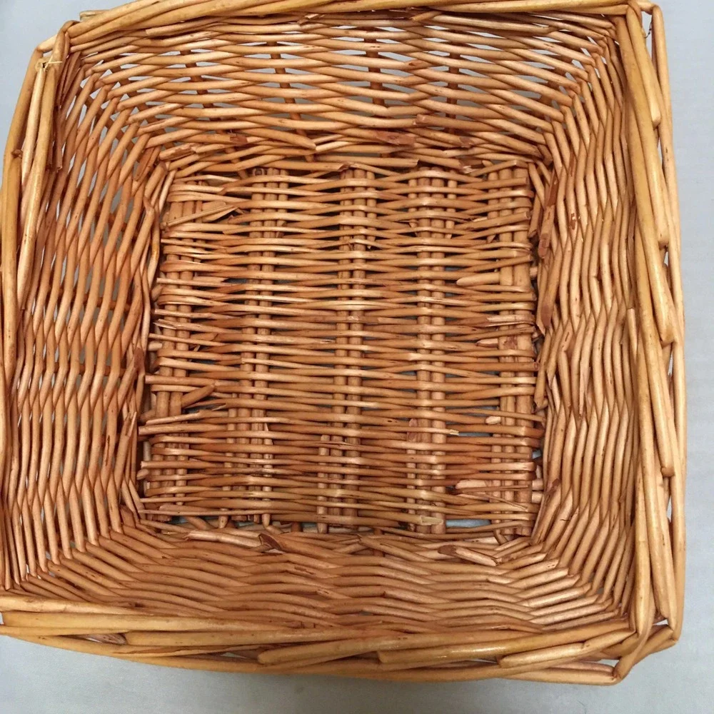 Woven Wicker Basket Home Decor 8x8 Brown Square Tapered Cottagecore Bohemian